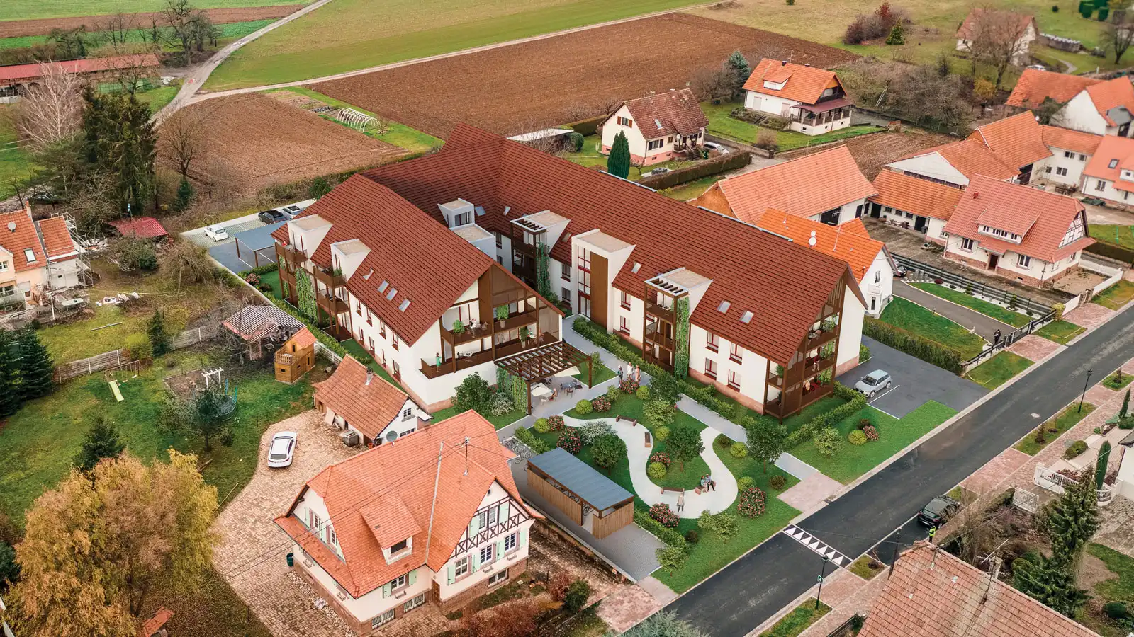 La résidence seniors est située au cur du village de Seebach